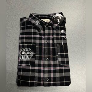 Coraline Beldam Black/Gray Plaid Embroidered Flannel Shirt—3XL Unisex